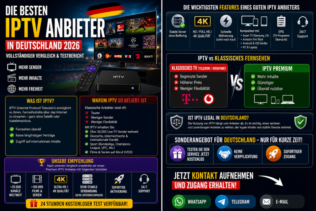 🇩🇪 Die besten IPTV M3U Anbieter in Deutschland 2026 – Vollständiger Vergleich & Testbericht